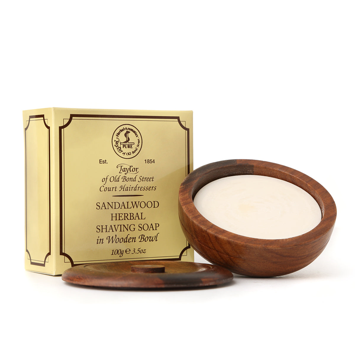 Taylor of Old Bond Street Sandalwood Shave Soap in Wooden Bowl, Open